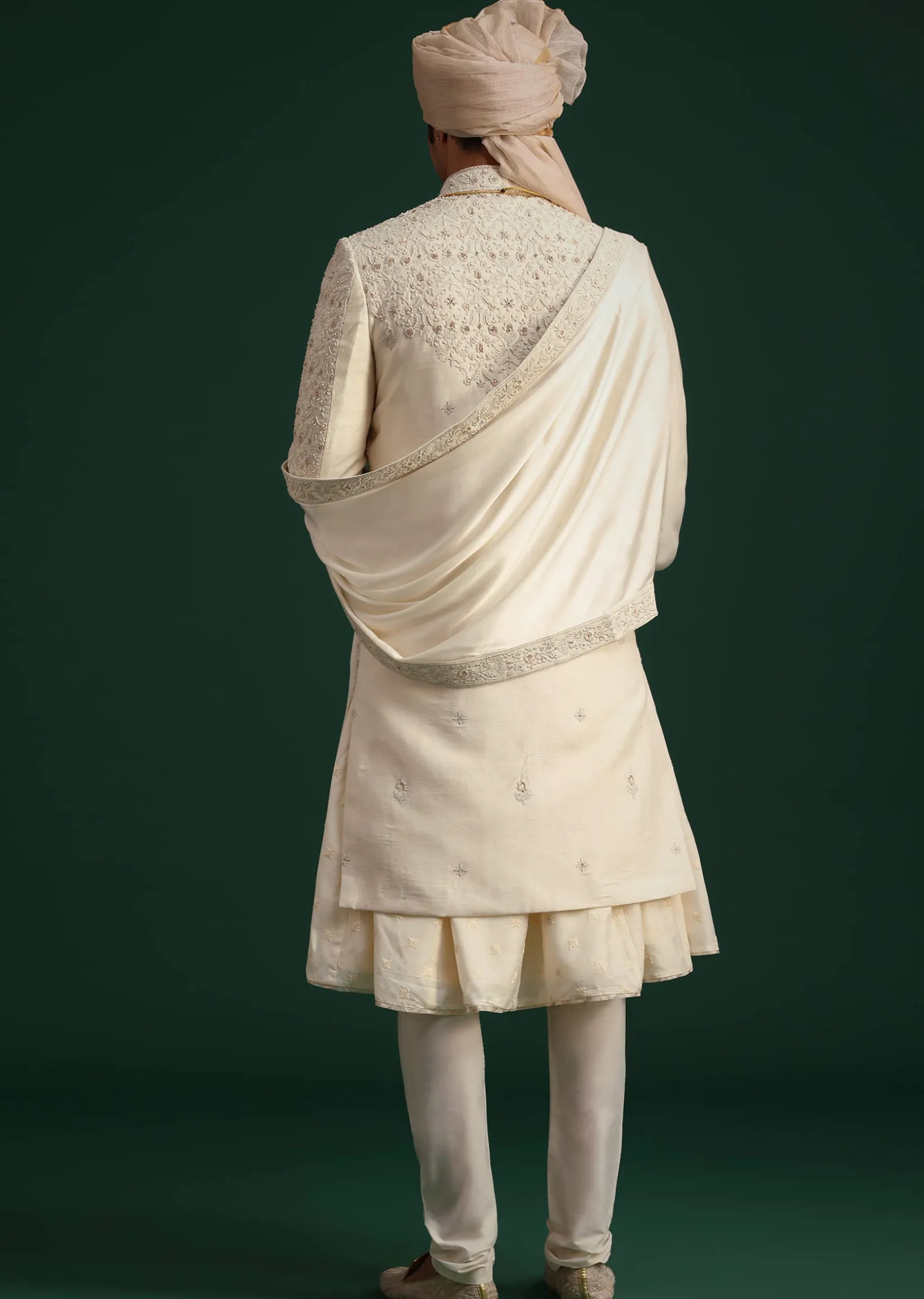 Gold Zari Embroidered Sherwani With Anarkali Kurta And Dupatta