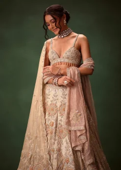 Golden Banarasi Brocade Lehenga Set With Dual Dupattas