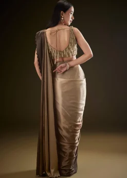 Golden Brown Ready To Saree With Resham Scallop Border