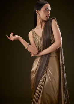 Golden Brown Ready To Saree With Resham Scallop Border