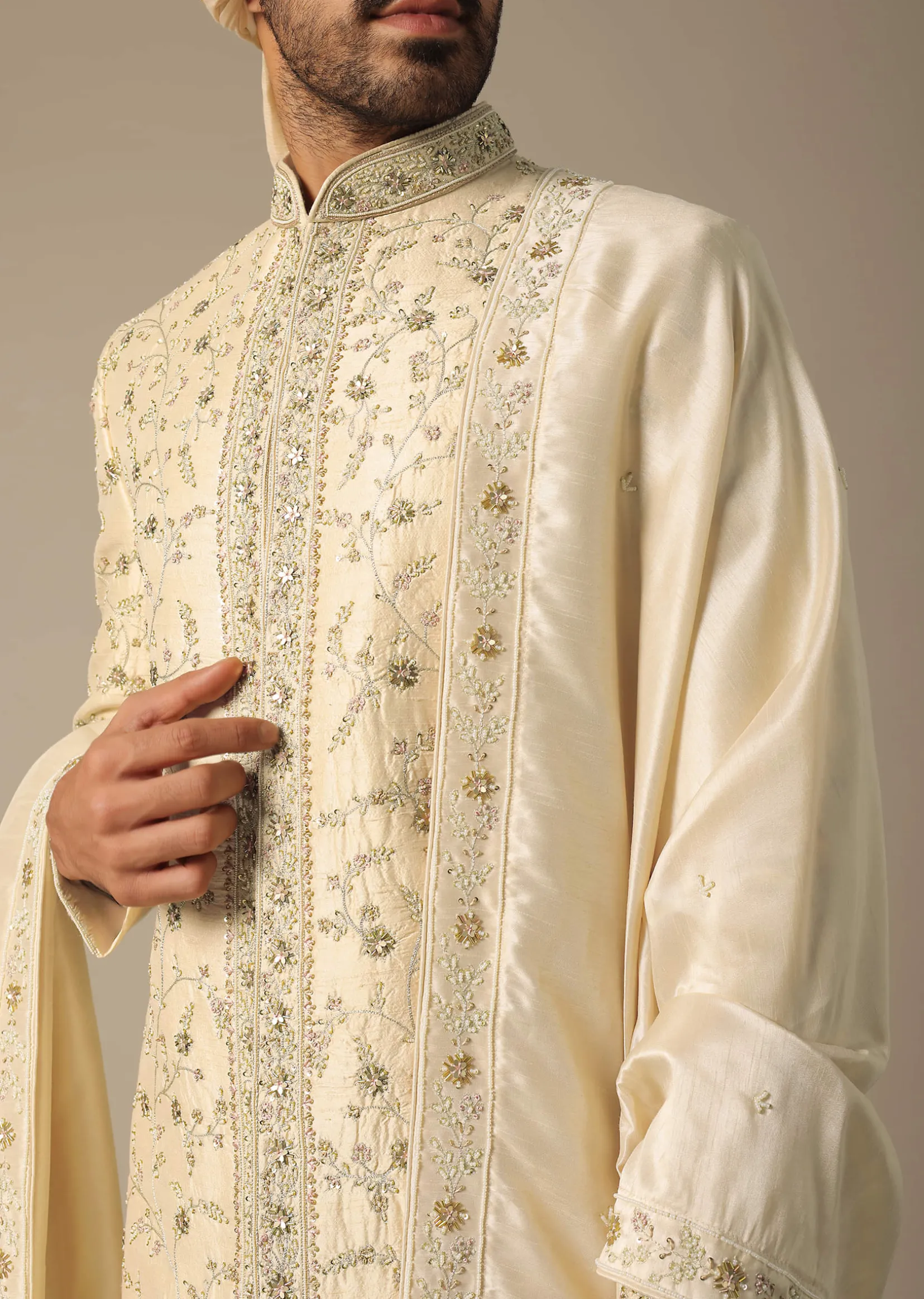 Golden Embroidery Sherwani Set