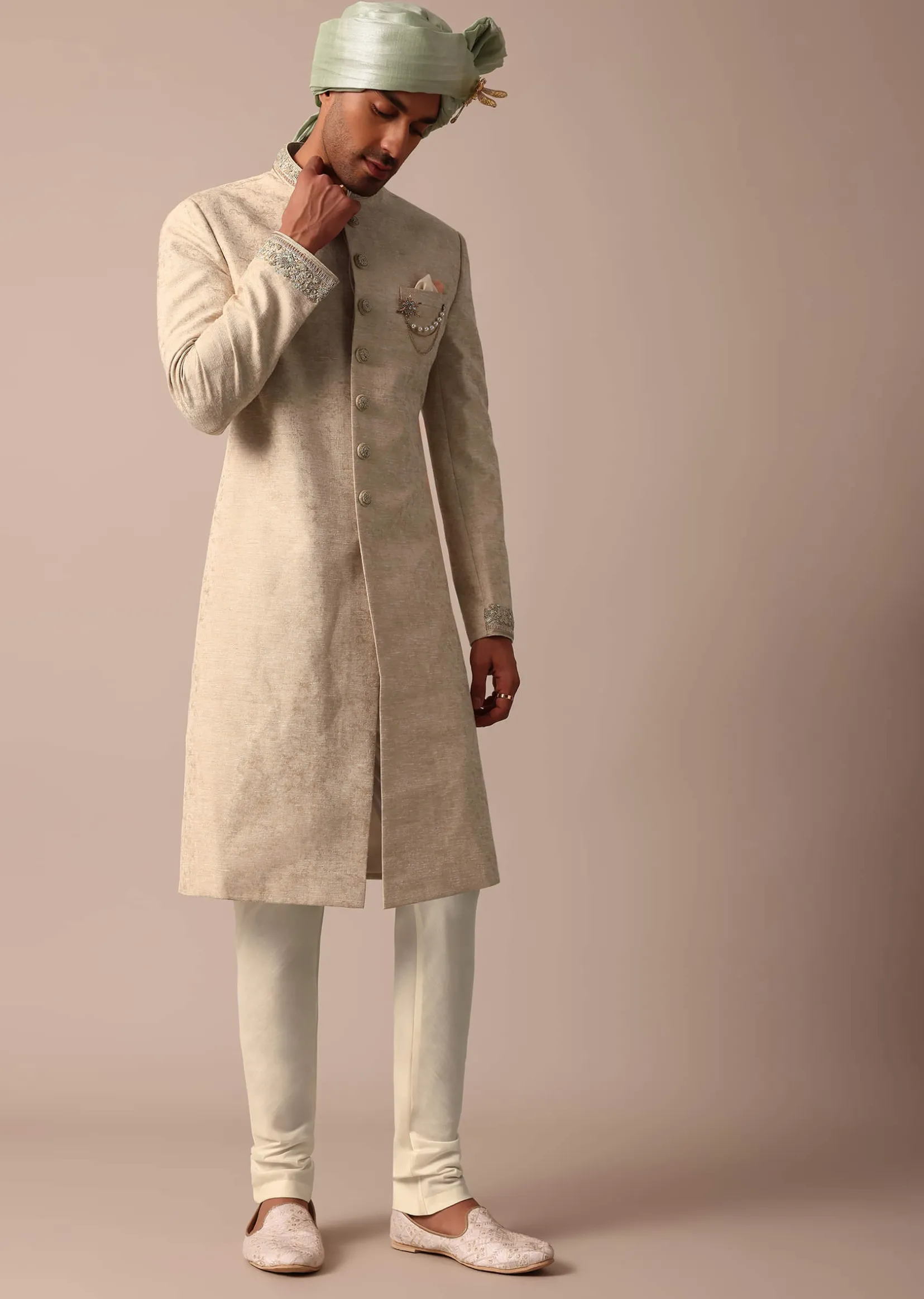 Golden Sherwani Set With Exquisite Embroidery Work