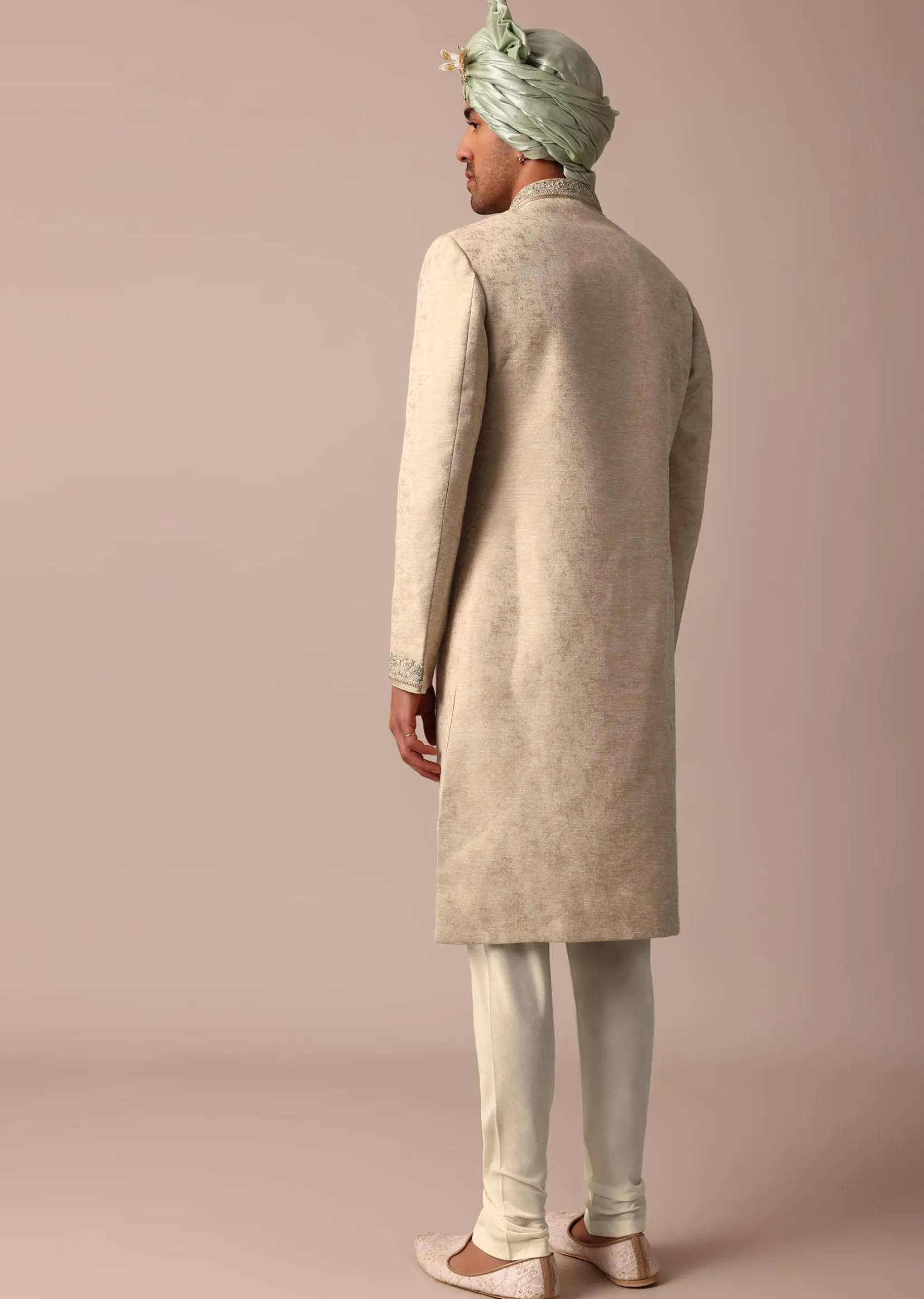 Golden Sherwani Set With Exquisite Embroidery Work