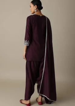 Gorgeous Wine Embroidered Silk Kurta Set