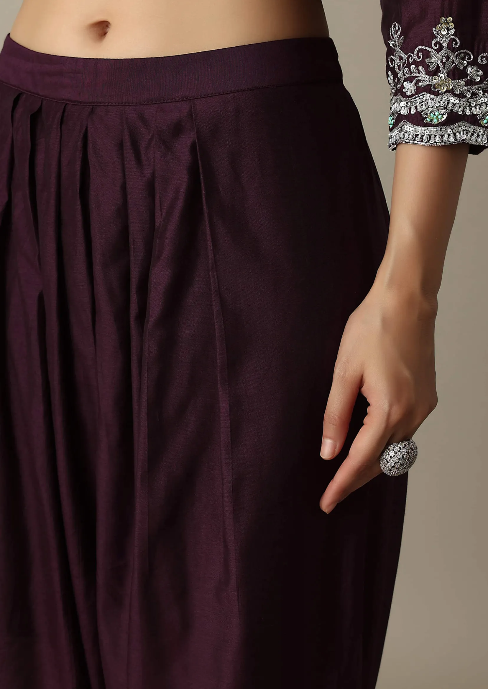 Gorgeous Wine Embroidered Silk Kurta Set