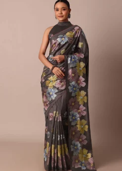 Graceful Grey Saree With Exquisite Thread Resham Work