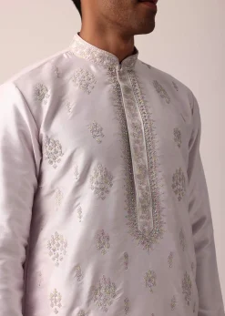 Graceful Pink Silk Kurta Set For Men
