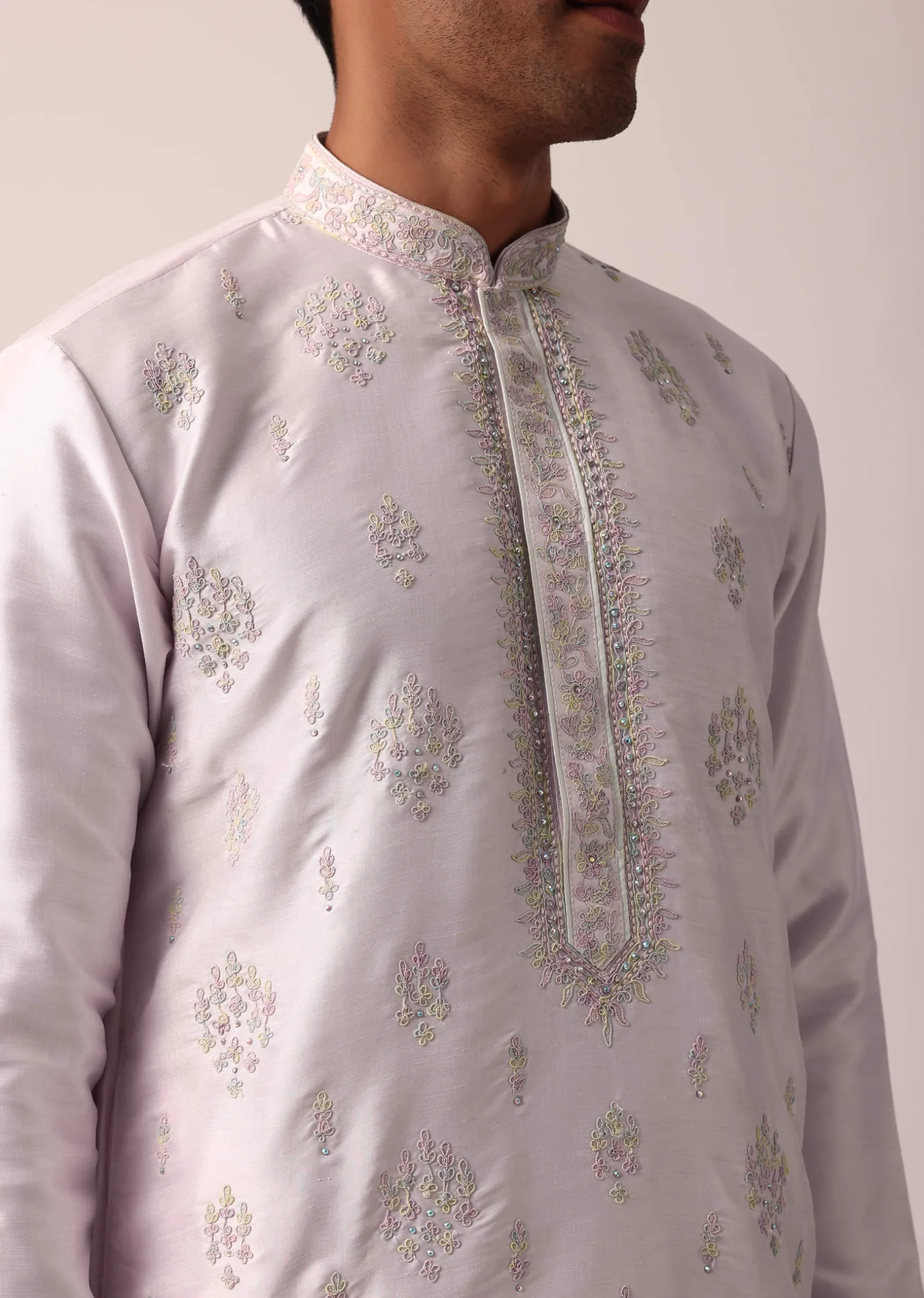 Graceful Pink Silk Kurta Set For Men