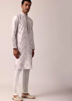 Graceful Pink Silk Kurta Set For Men