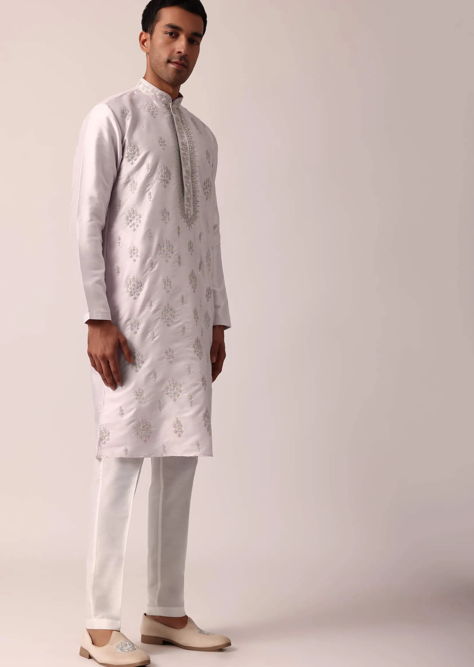 Graceful Pink Silk Kurta Set For Men