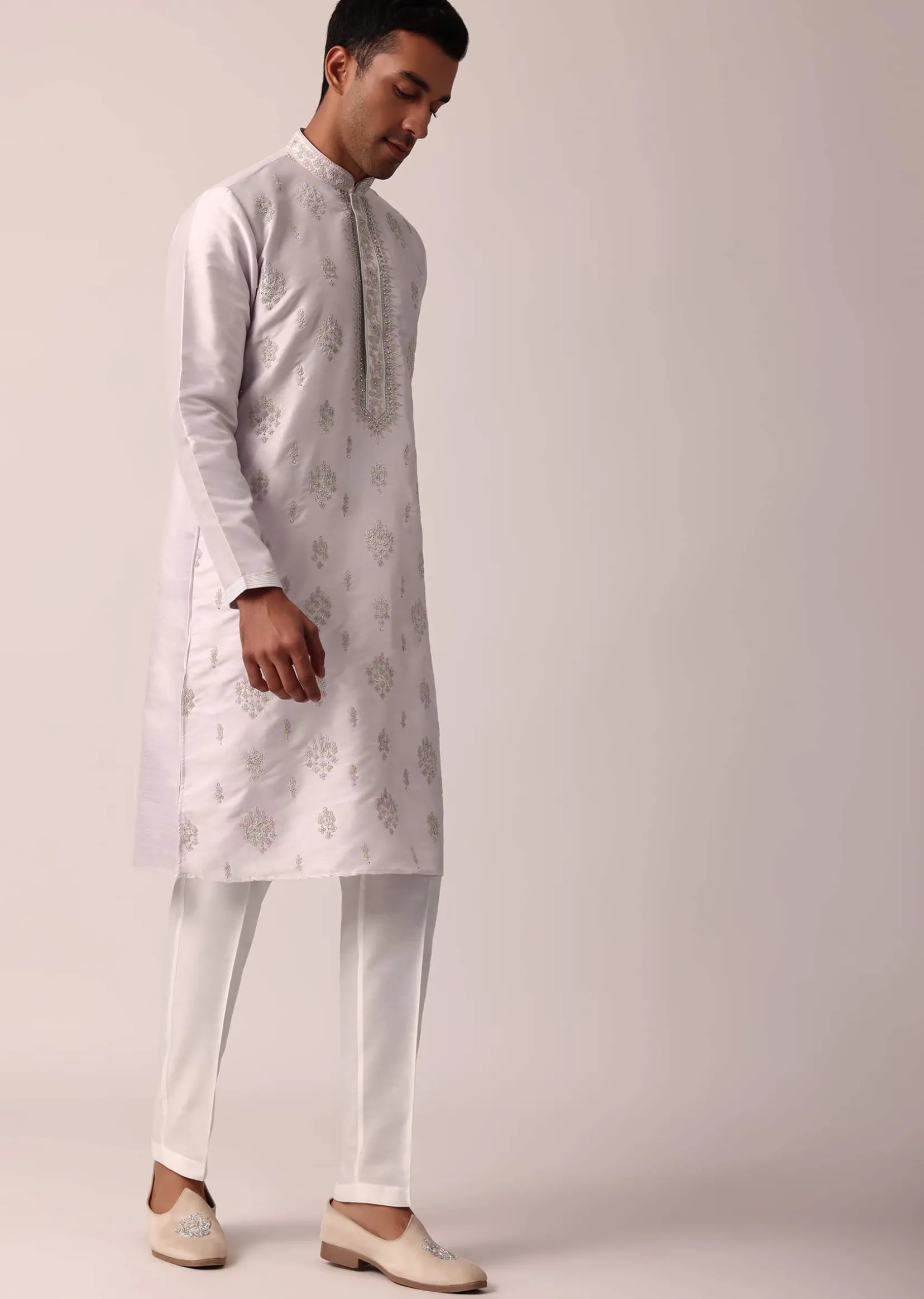 Graceful Pink Silk Kurta Set For Men