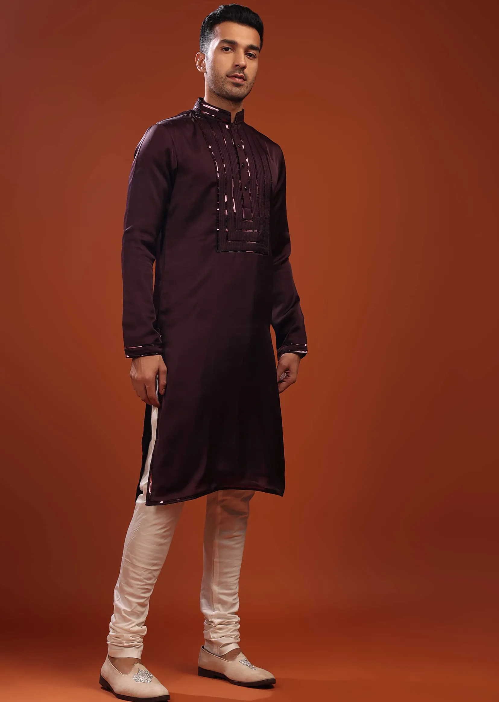 Grape Purple Wine Festive Kurta In Mini Silk With A Cocktail Look