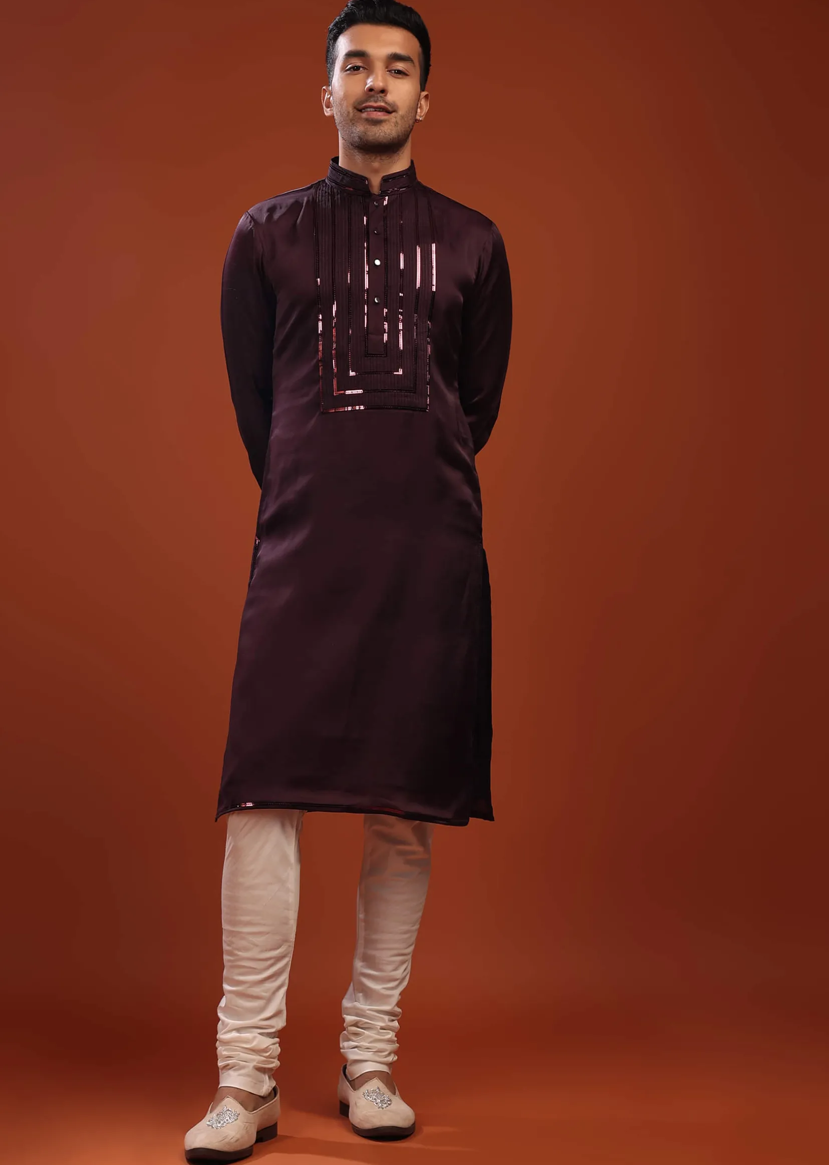 Grape Purple Wine Festive Kurta In Mini Silk With A Cocktail Look