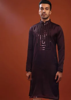 Grape Purple Wine Festive Kurta In Mini Silk With A Cocktail Look