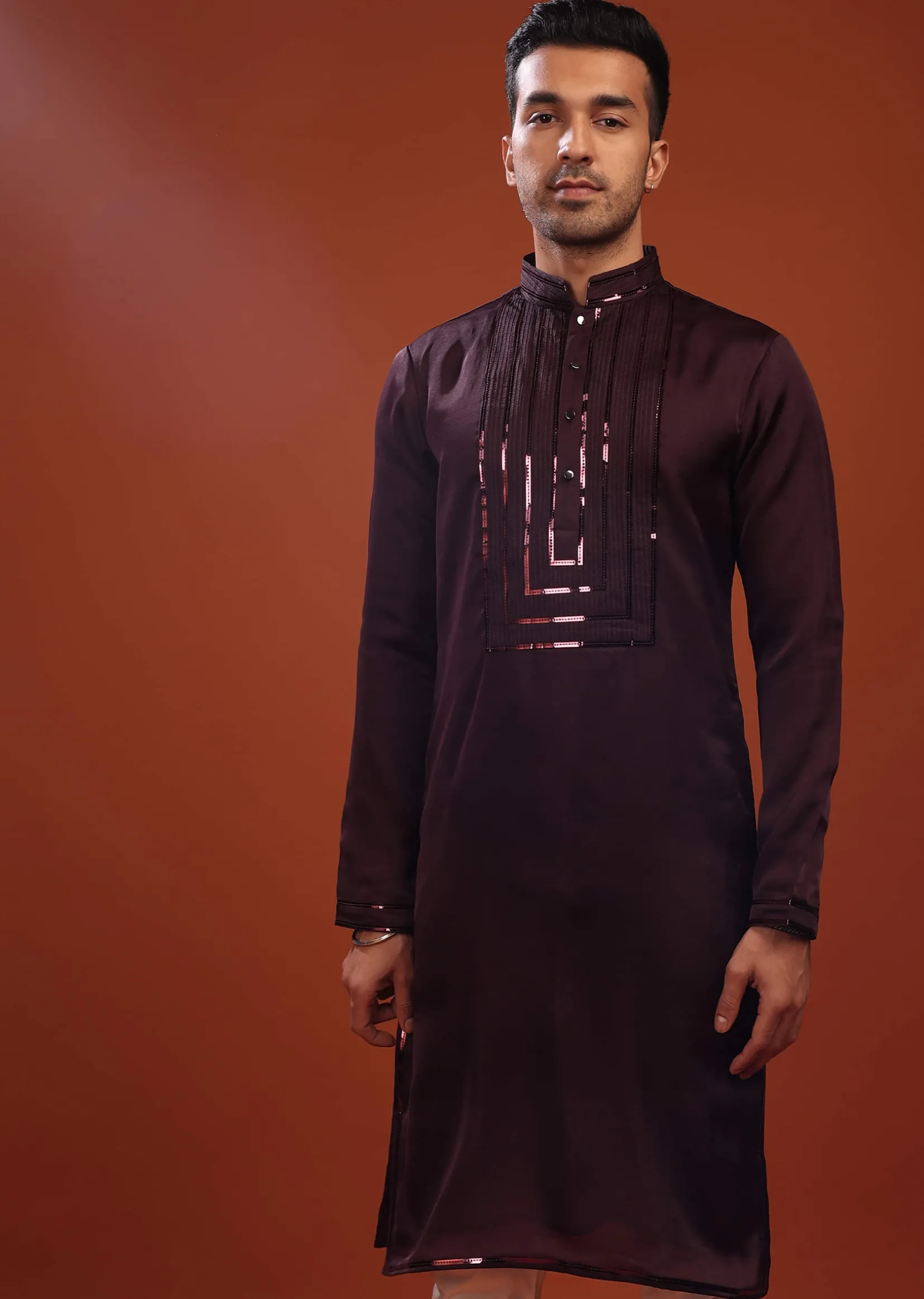 Grape Purple Wine Festive Kurta In Mini Silk With A Cocktail Look