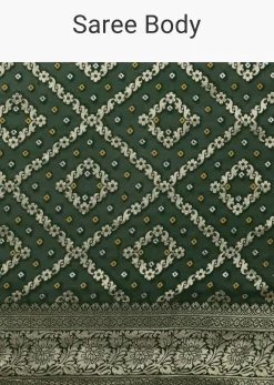 Green Banarasi Georgette Saree With Zari Bandhani Weave And Unstitched Blouse Piece