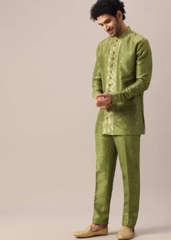 Green Brocade Kurta And Pant Co-ord Set