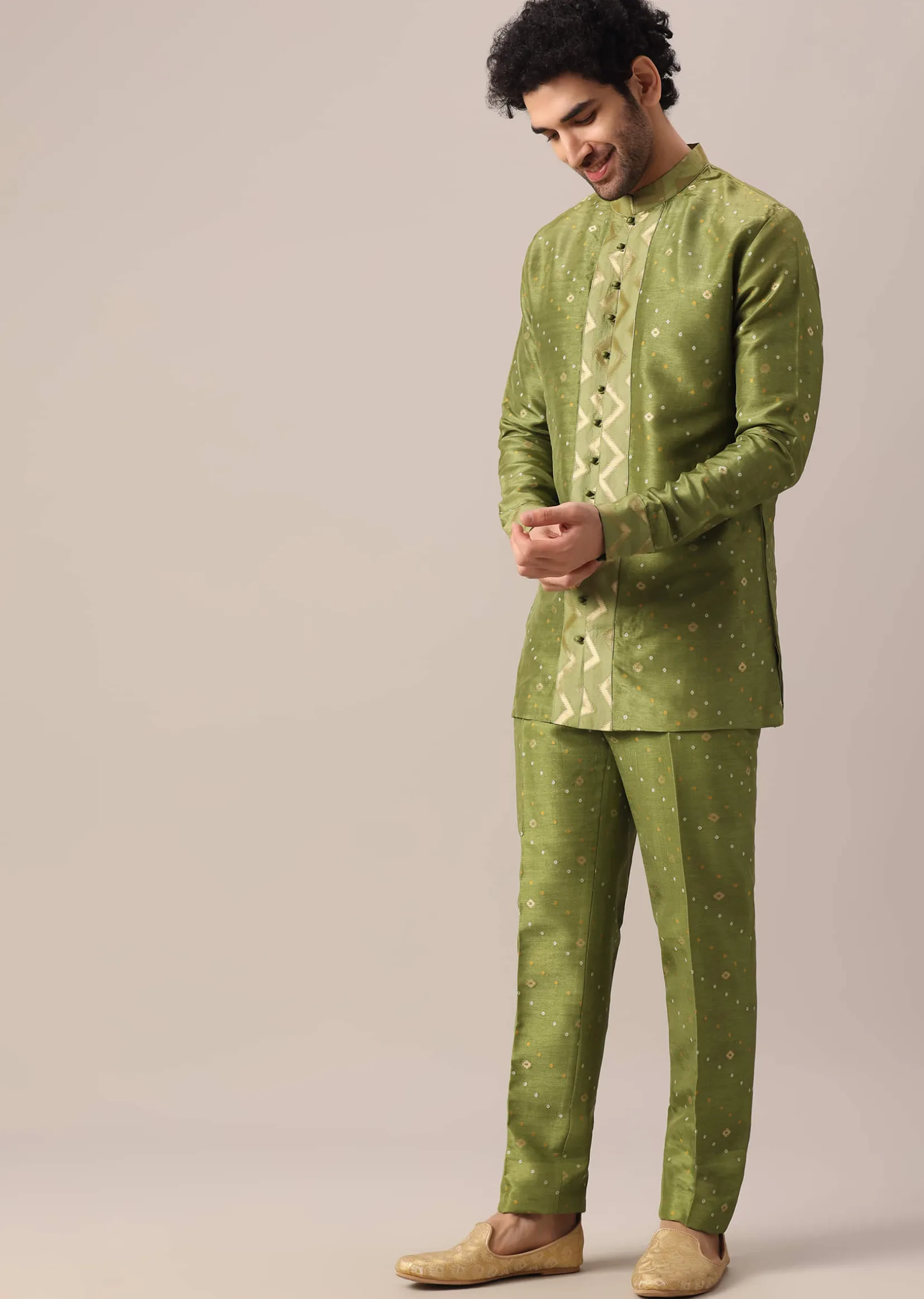 Green Brocade Kurta And Pant Co-ord Set