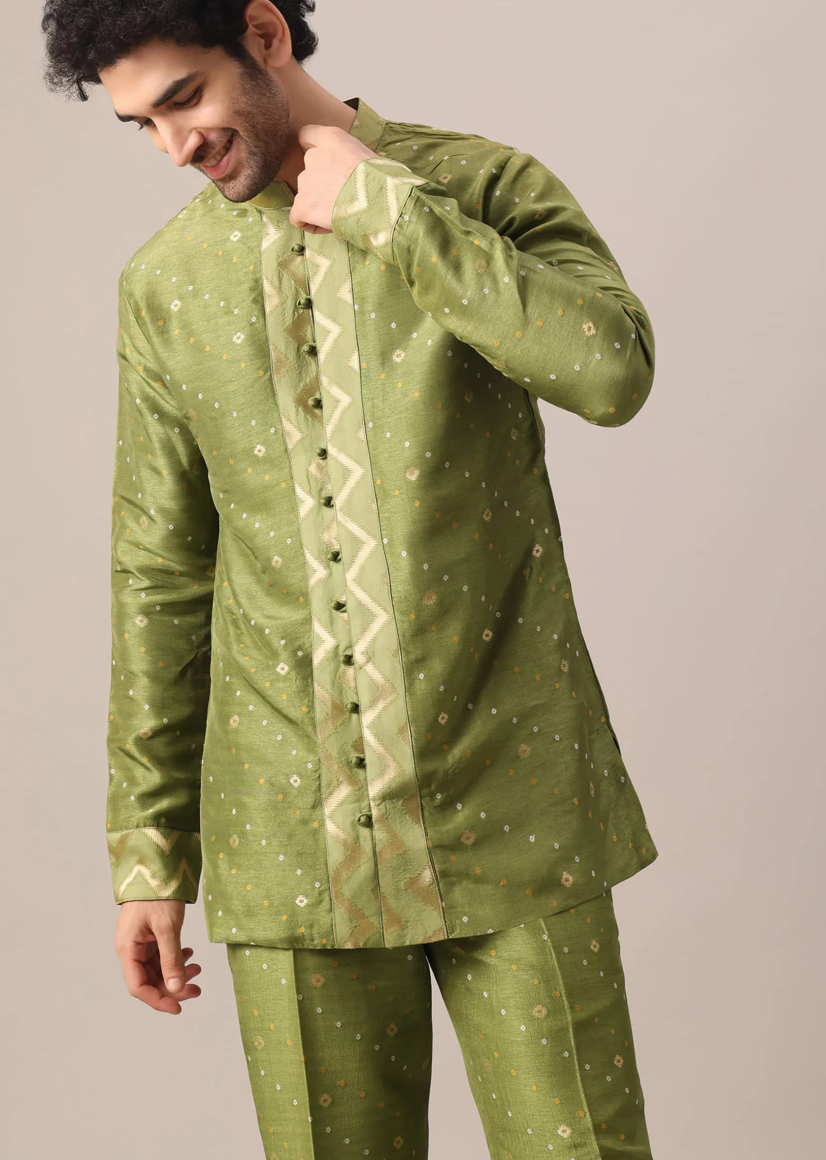 Green Brocade Kurta And Pant Co-ord Set