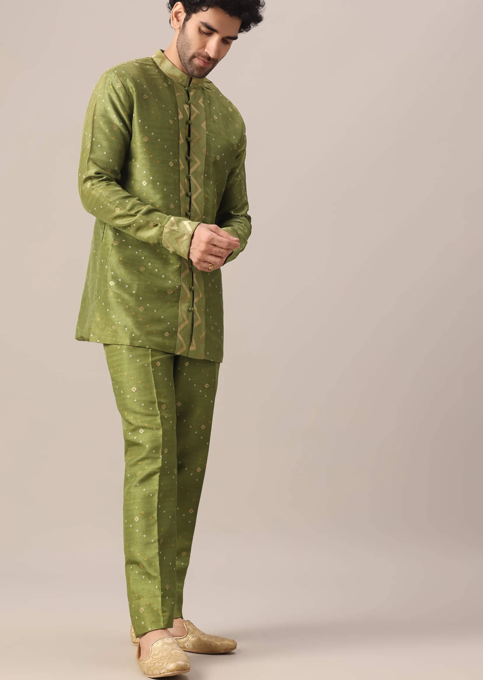 Green Brocade Kurta And Pant Co-ord Set