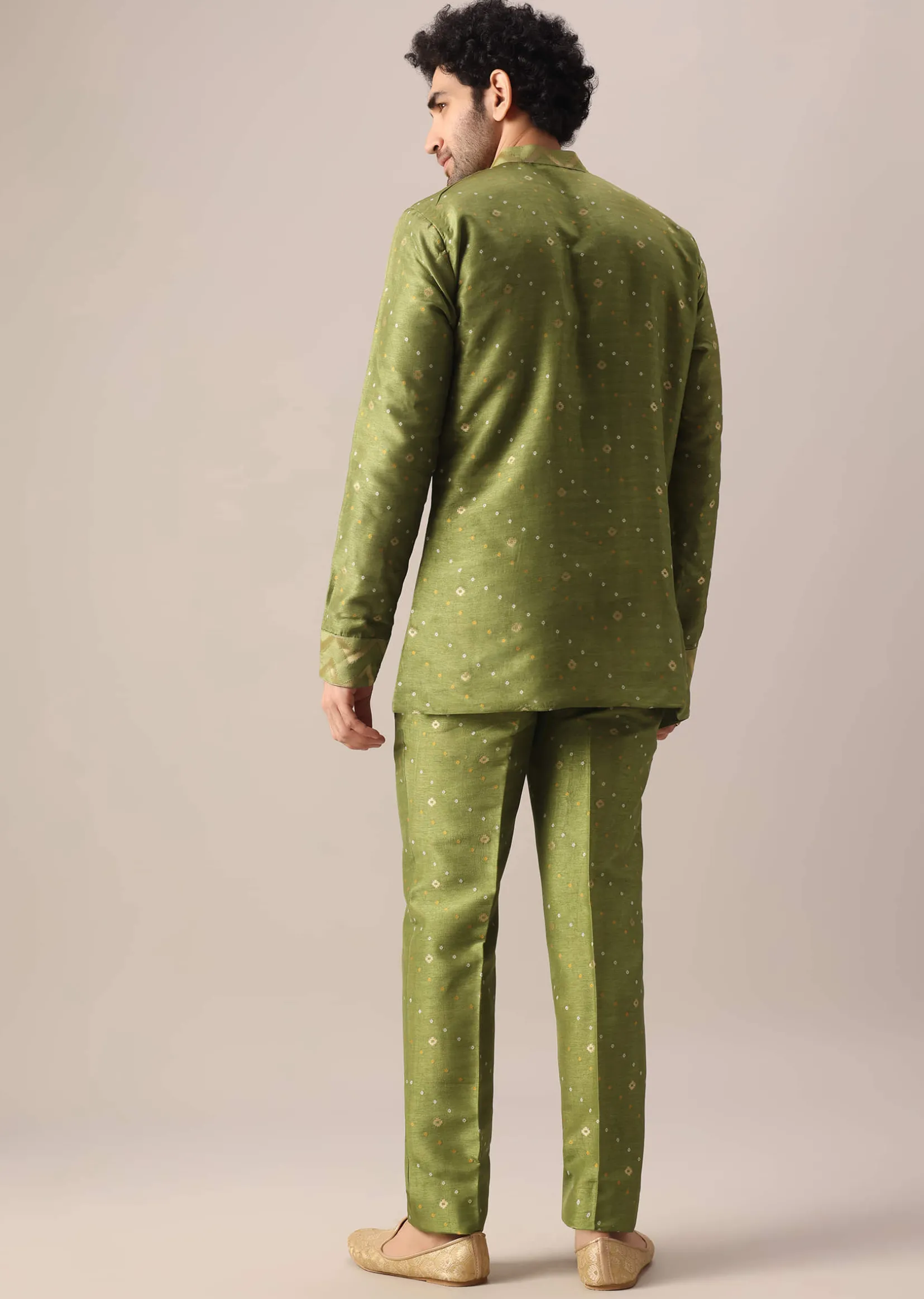 Green Brocade Kurta And Pant Co-ord Set