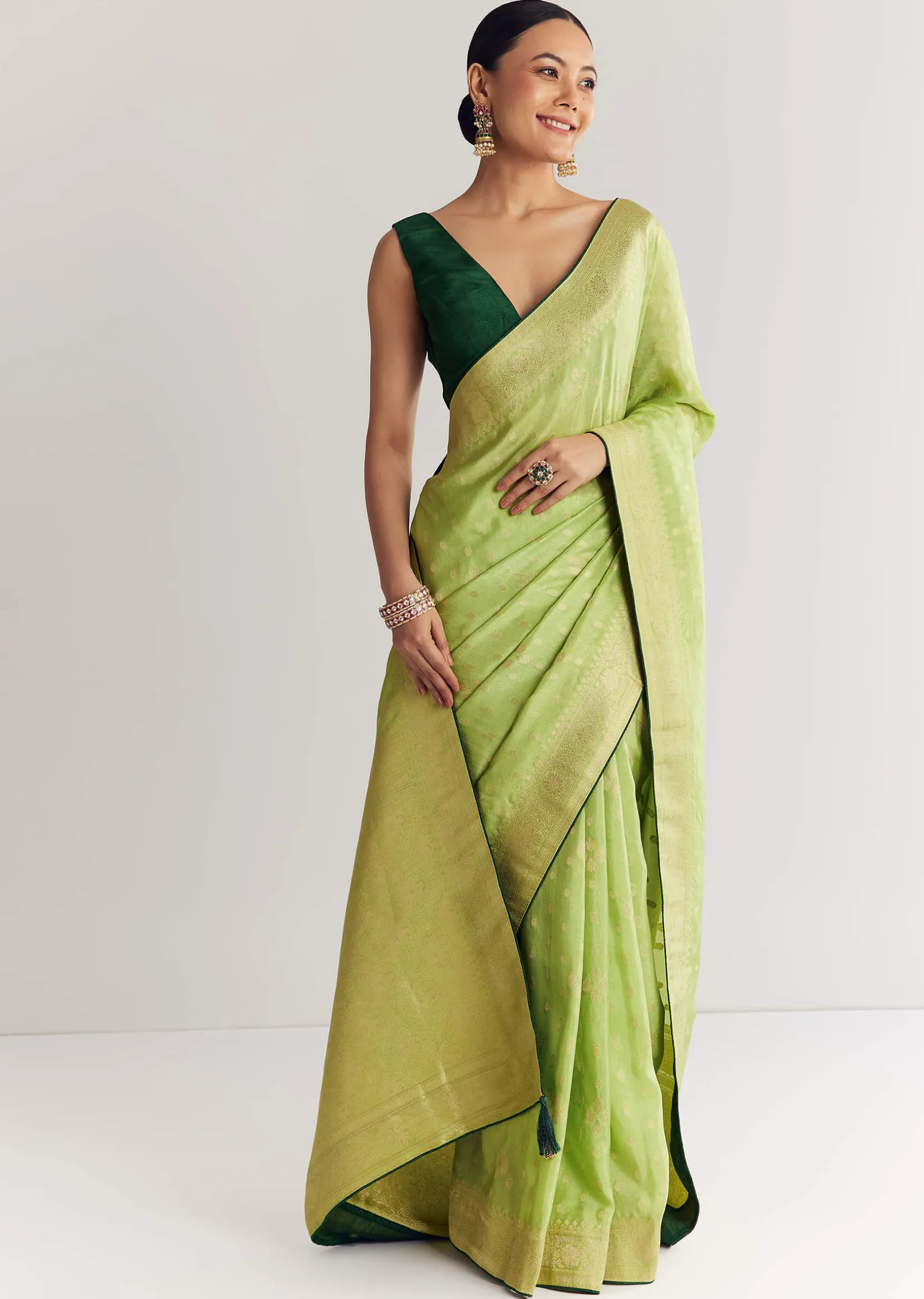 Green Butti Work Saree