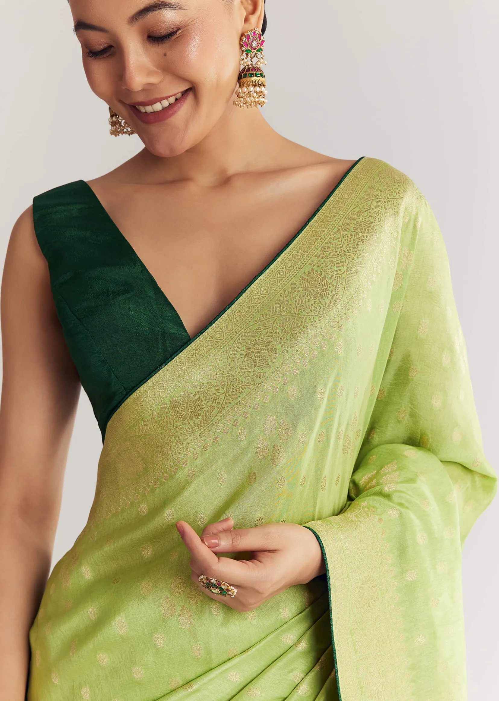 Green Butti Work Saree