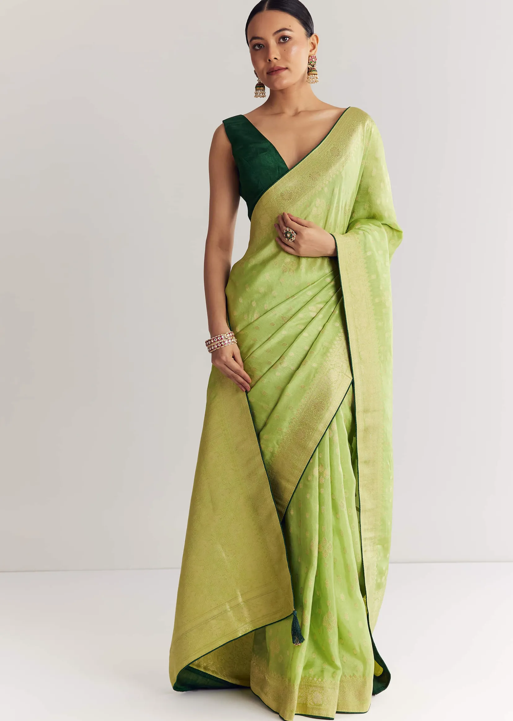Green Butti Work Saree