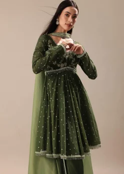 Green Chanderi Kurta Pant Set