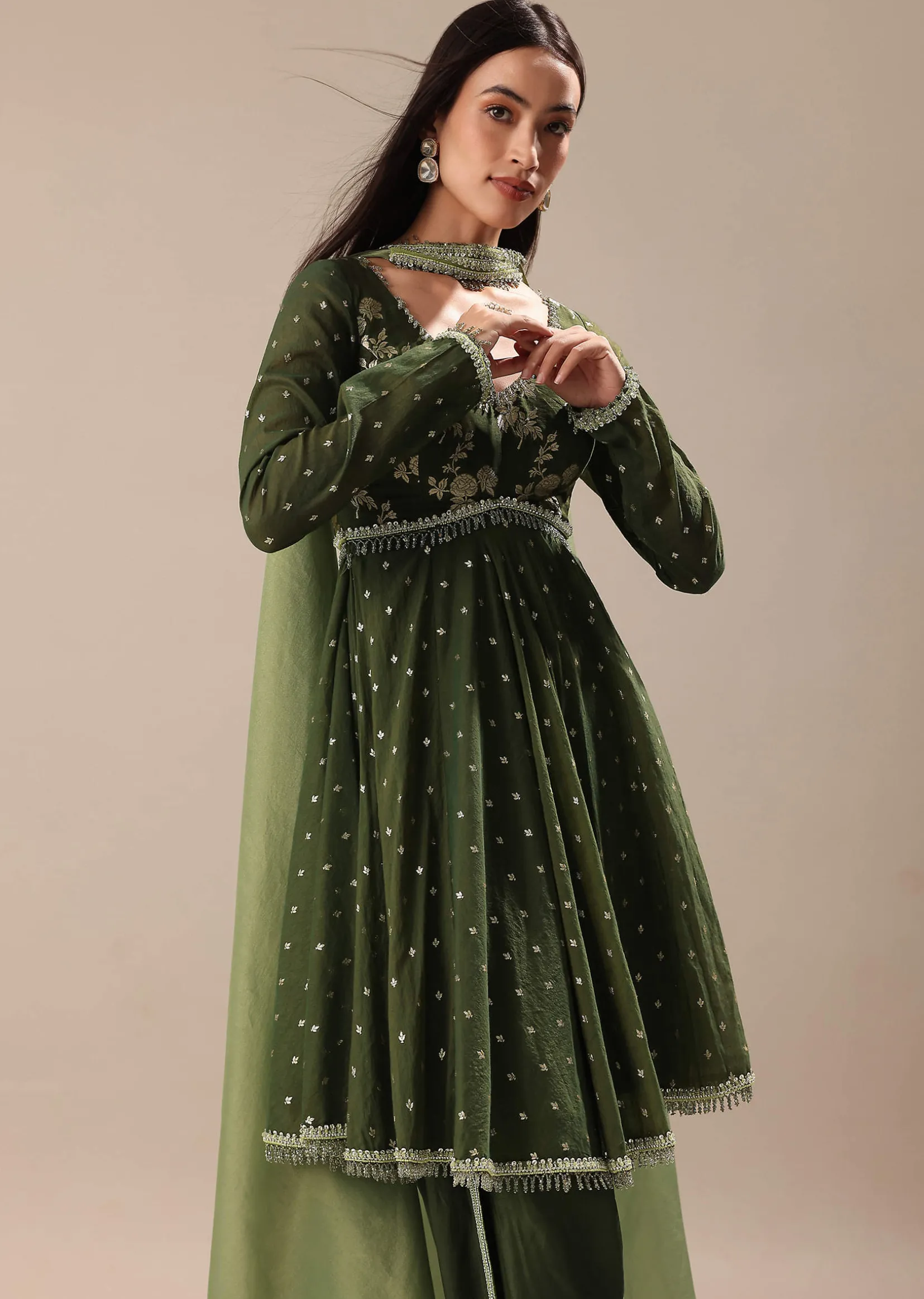 Green Chanderi Kurta Pant Set