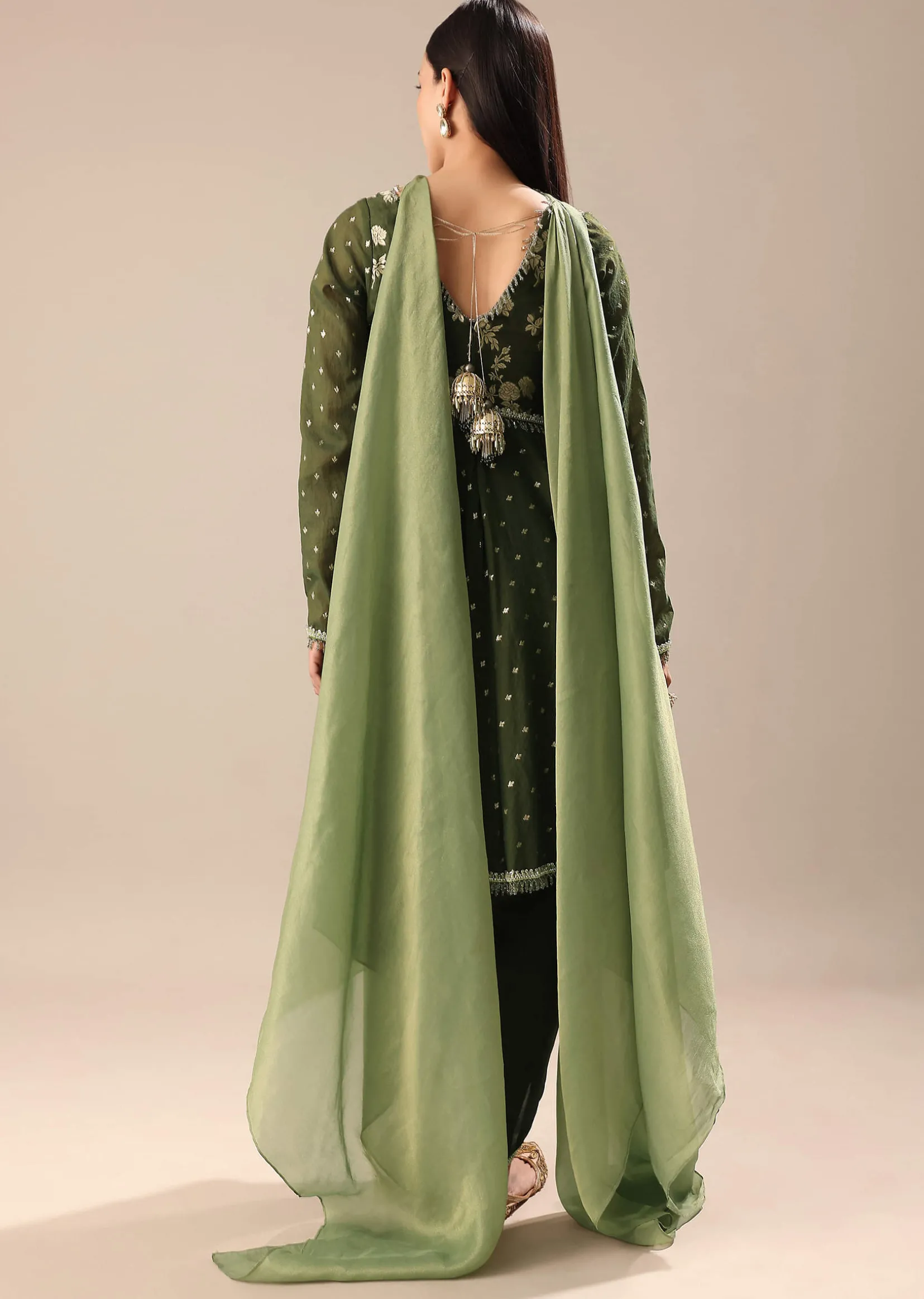 Green Chanderi Kurta Pant Set