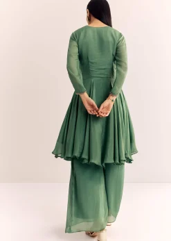 Green Chinon Zardosi Palazzo Suit