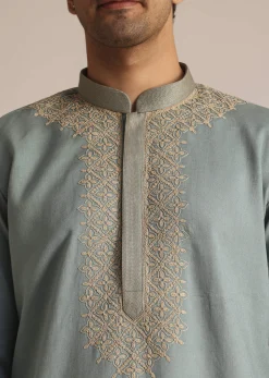 Green Cotton Embroidered Kurta Set