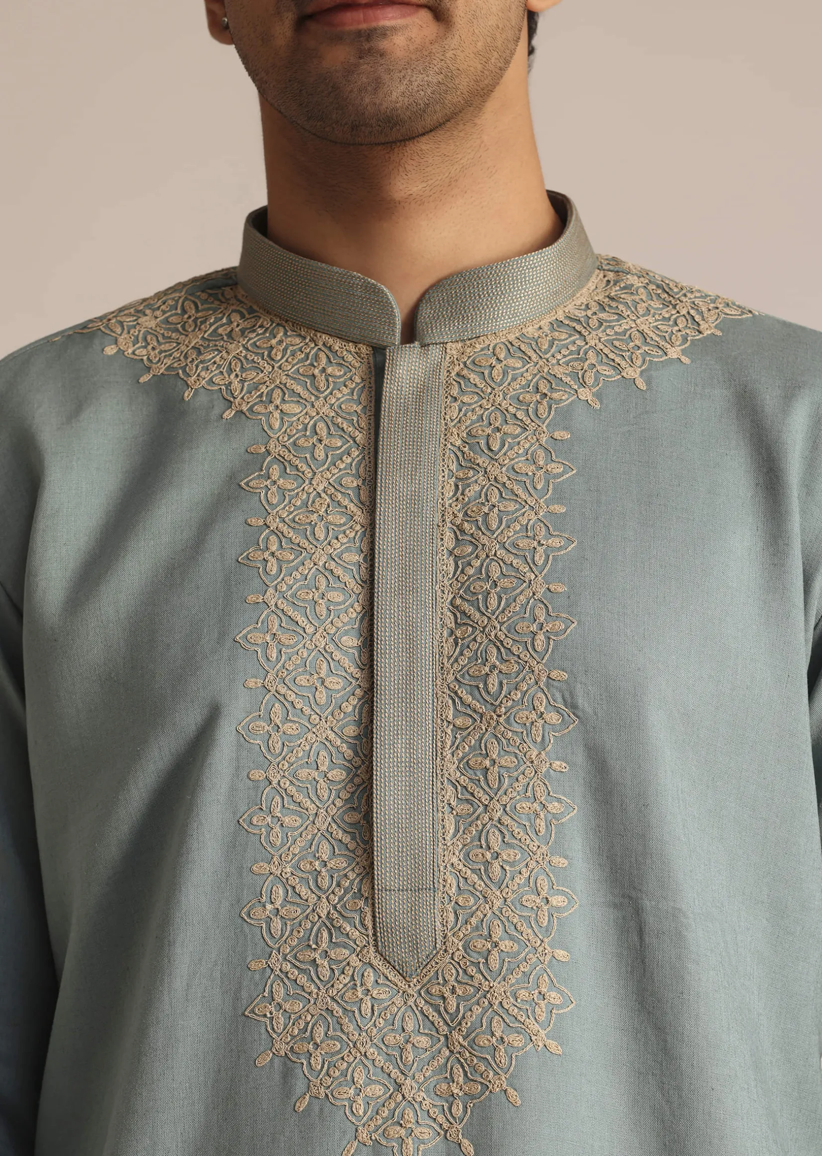 Green Cotton Embroidered Kurta Set