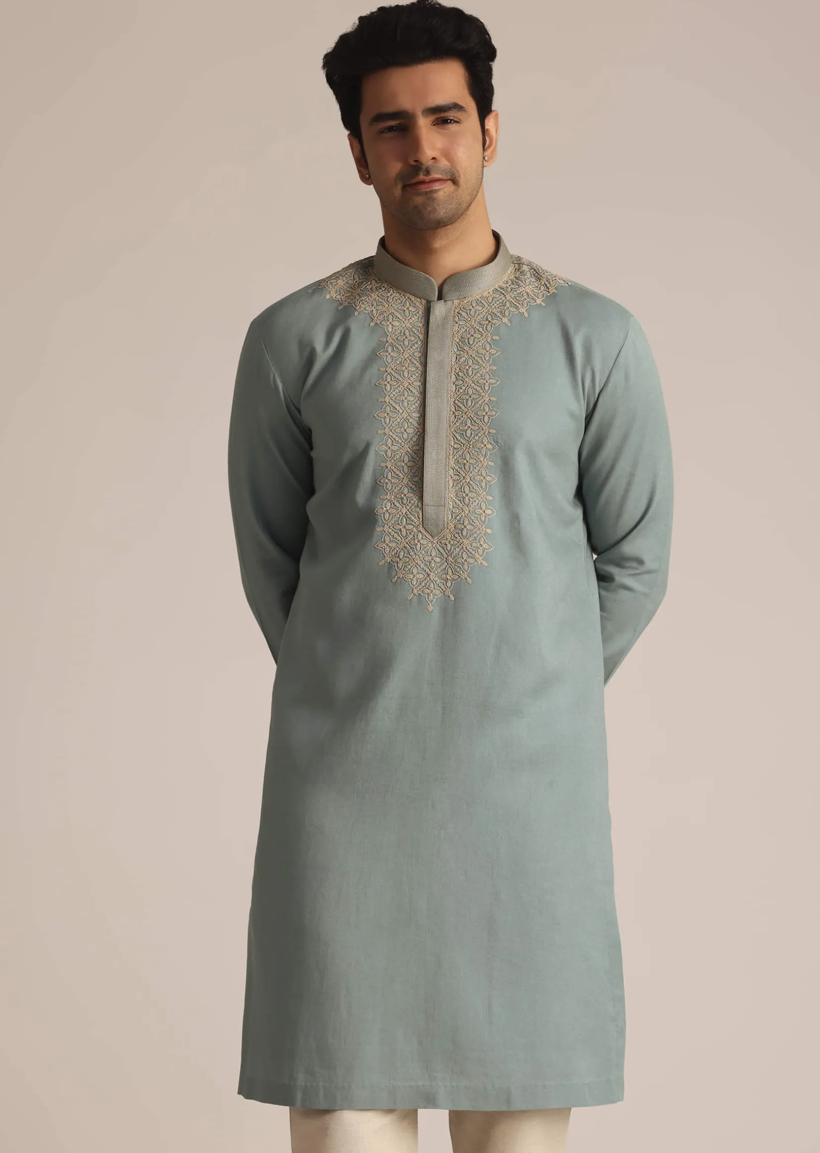 Green Cotton Embroidered Kurta Set