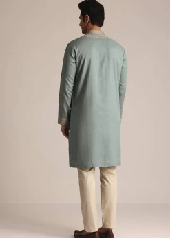 Green Cotton Embroidered Kurta Set