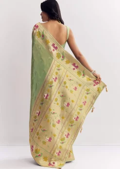 Green Dola Silk Paithani Saree With Dollar Butti And Multicolor Motif