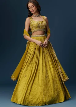 Green Embroidered Bridesmaid Lehenga With Dupatta