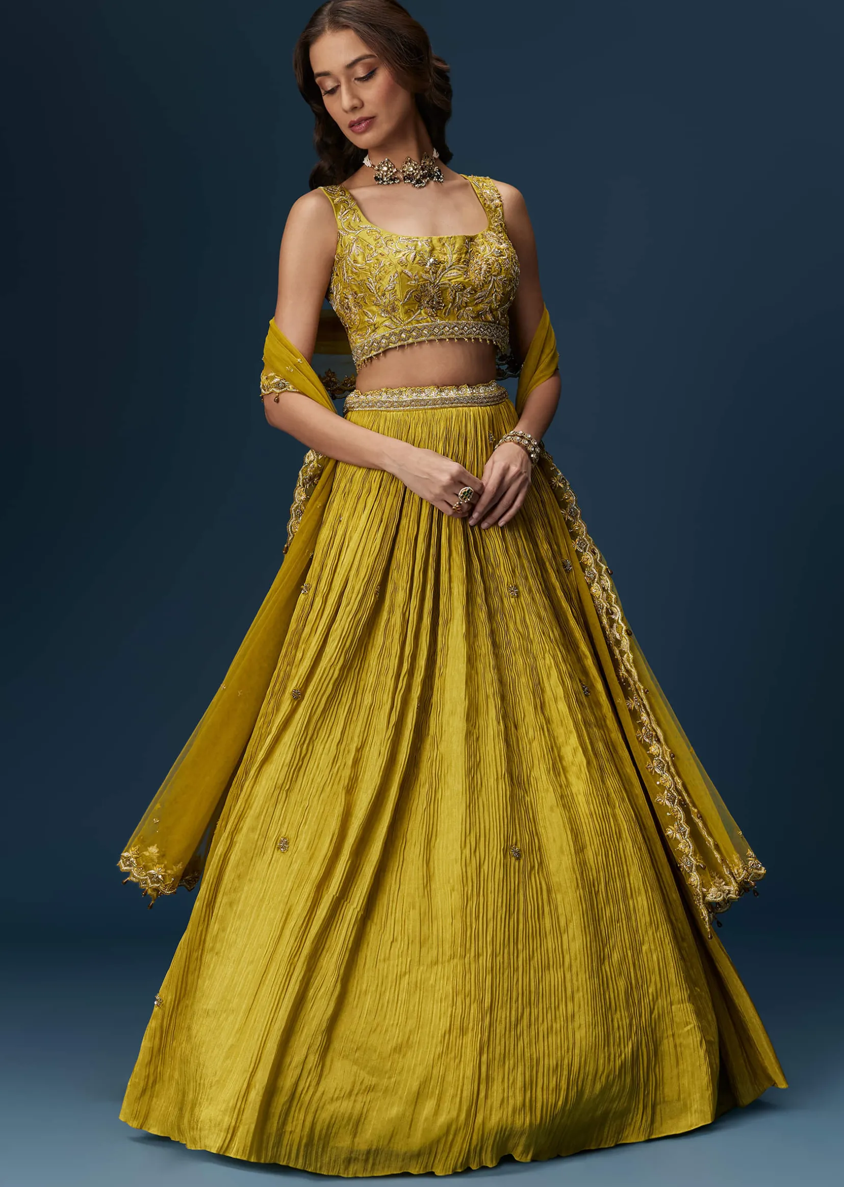 Green Embroidered Bridesmaid Lehenga With Dupatta