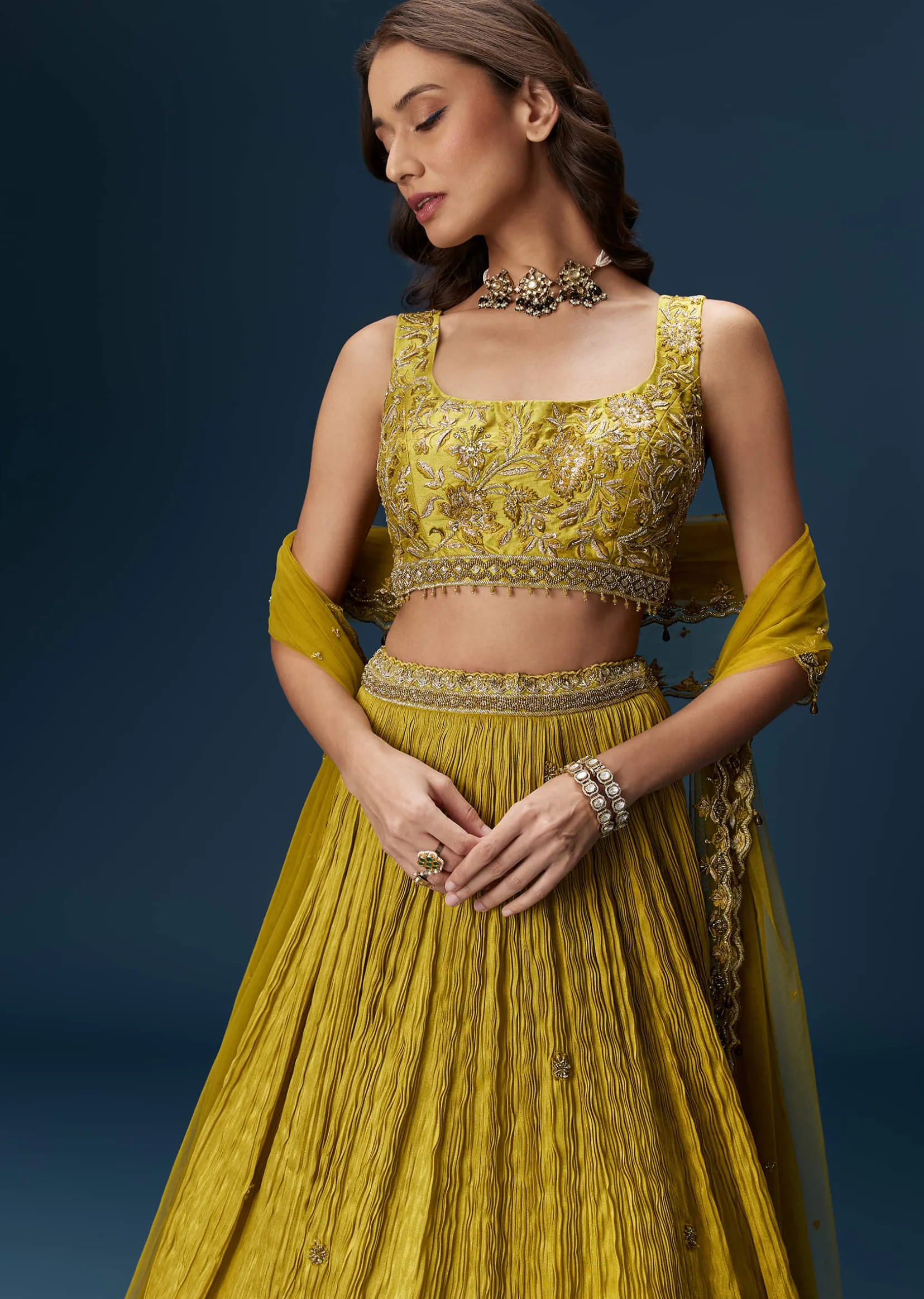 Green Embroidered Bridesmaid Lehenga With Dupatta