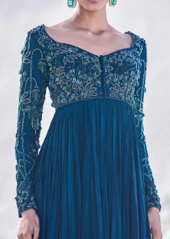 Green Embroidered Crepe Gown With Choker Dupatta