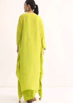 Green Embroidered Kaftan Kurta Set