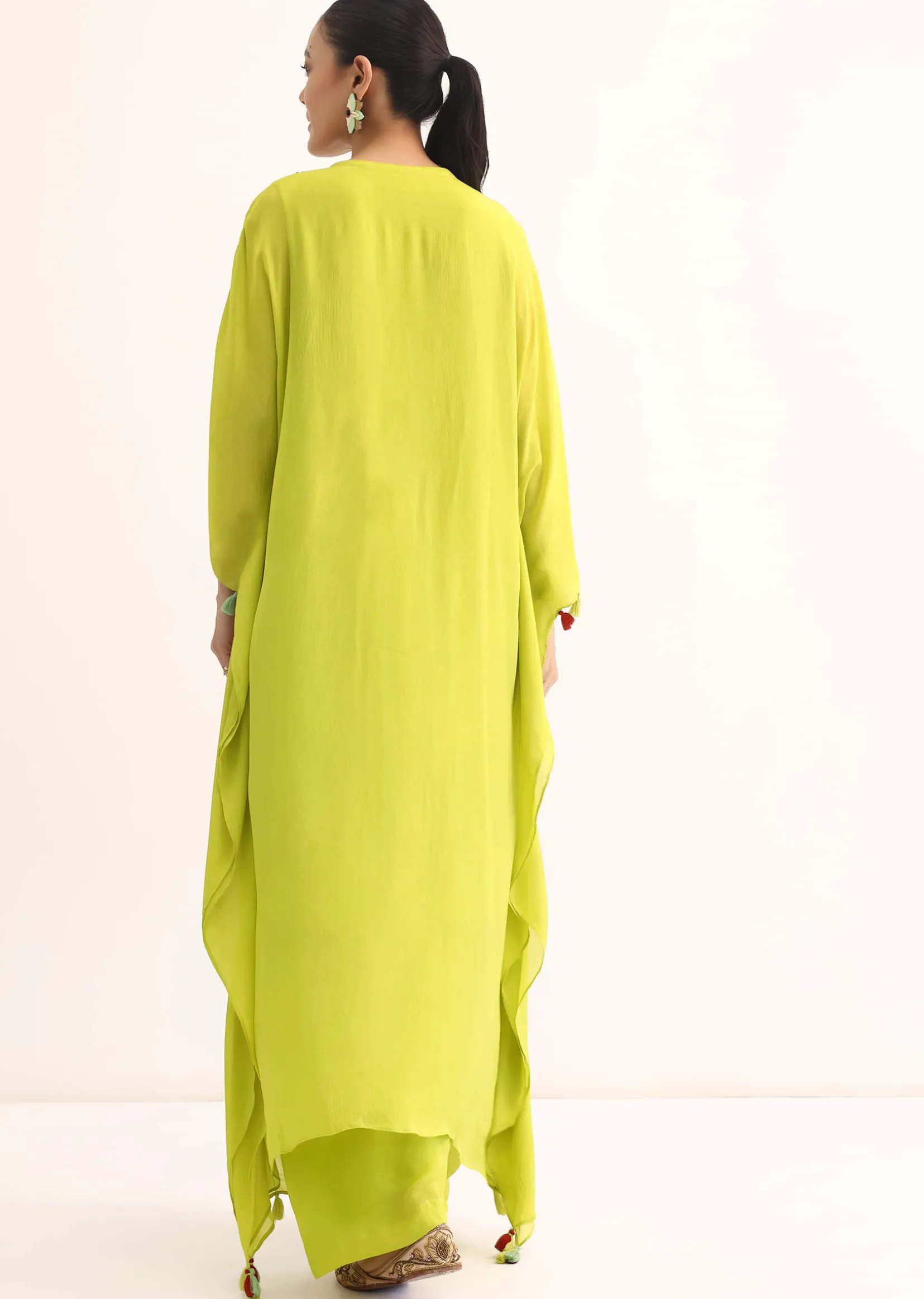 Green Embroidered Kaftan Kurta Set