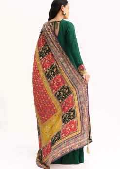 Green Embroidered Satin Kurta Palazzo With Dupatta