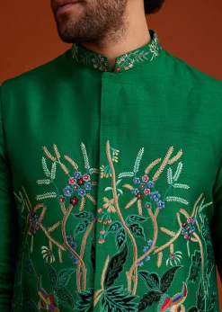Green Floral Resham Embroidered Kurta Jacket Set