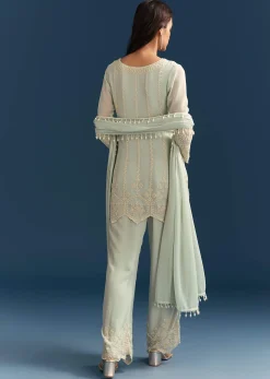Green Georgette Kurta Set With Beads Detailing