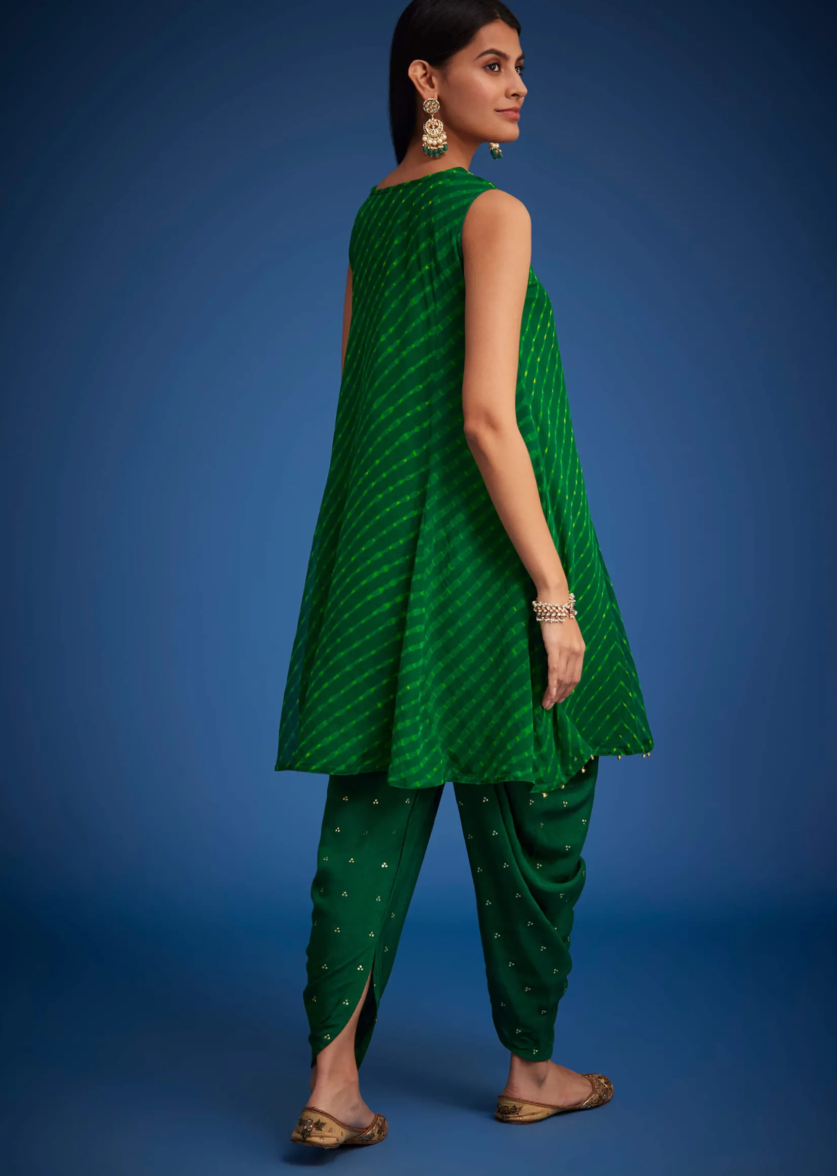 Green Georgette Leheriya Embroidered Dhoti Set