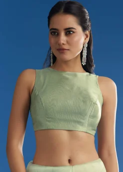 Green Glass Tissue Saree With All Over Cutdana And Sequins Embroidery
