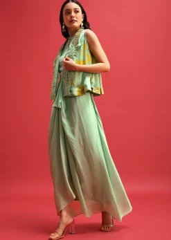 Green Gown With Embroidered Jacket
