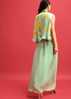 Green Gown With Embroidered Jacket